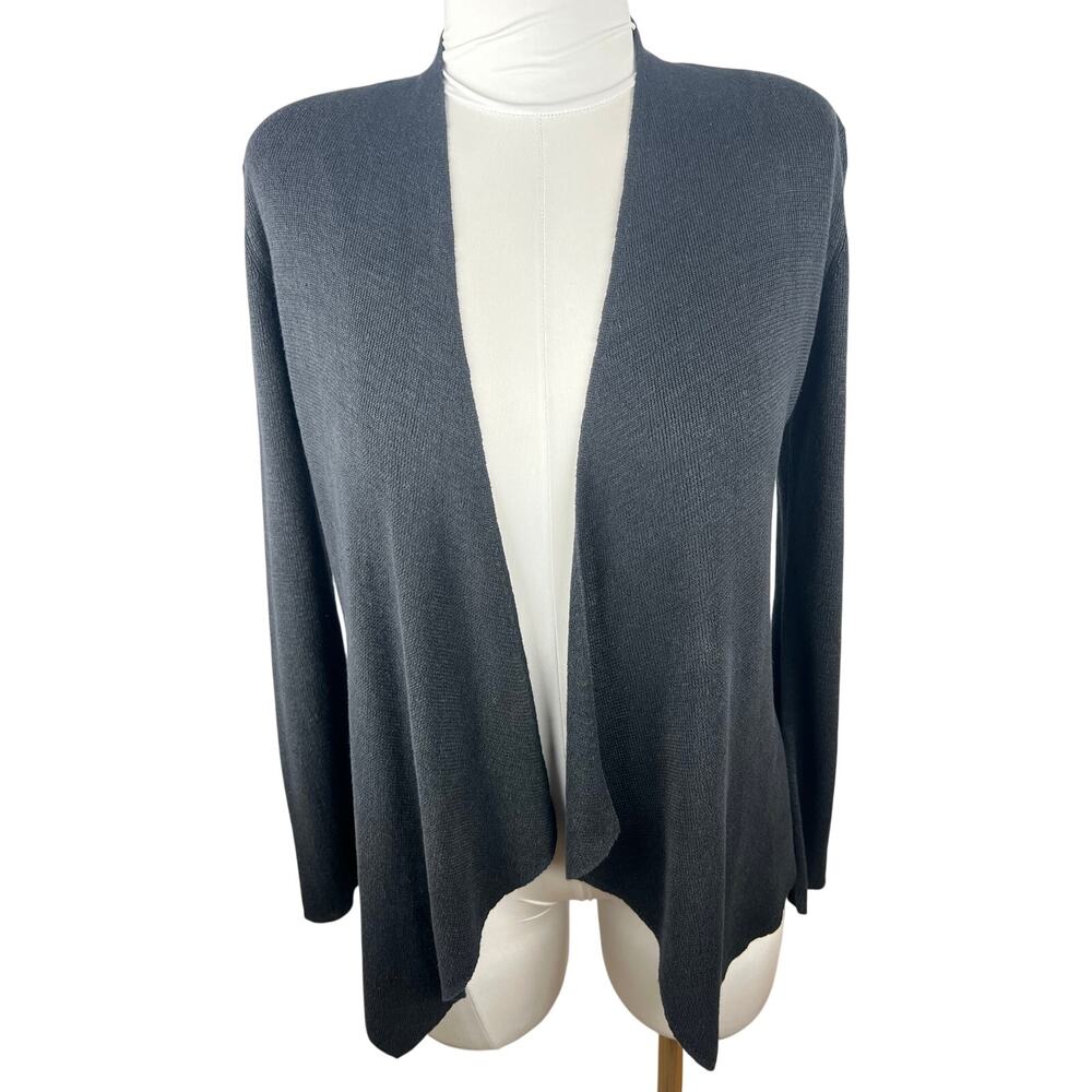 Eileen Fisher Black Organic Linen Open Front Cardigan Sweater Size S